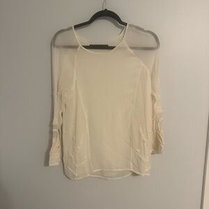 Zara Basics Small White Beaded Semi Sheer Blouse Boho Embroidered